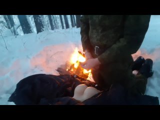 a soldier lost in the russian taiga warms up and fucks someone else s vagina near the fire